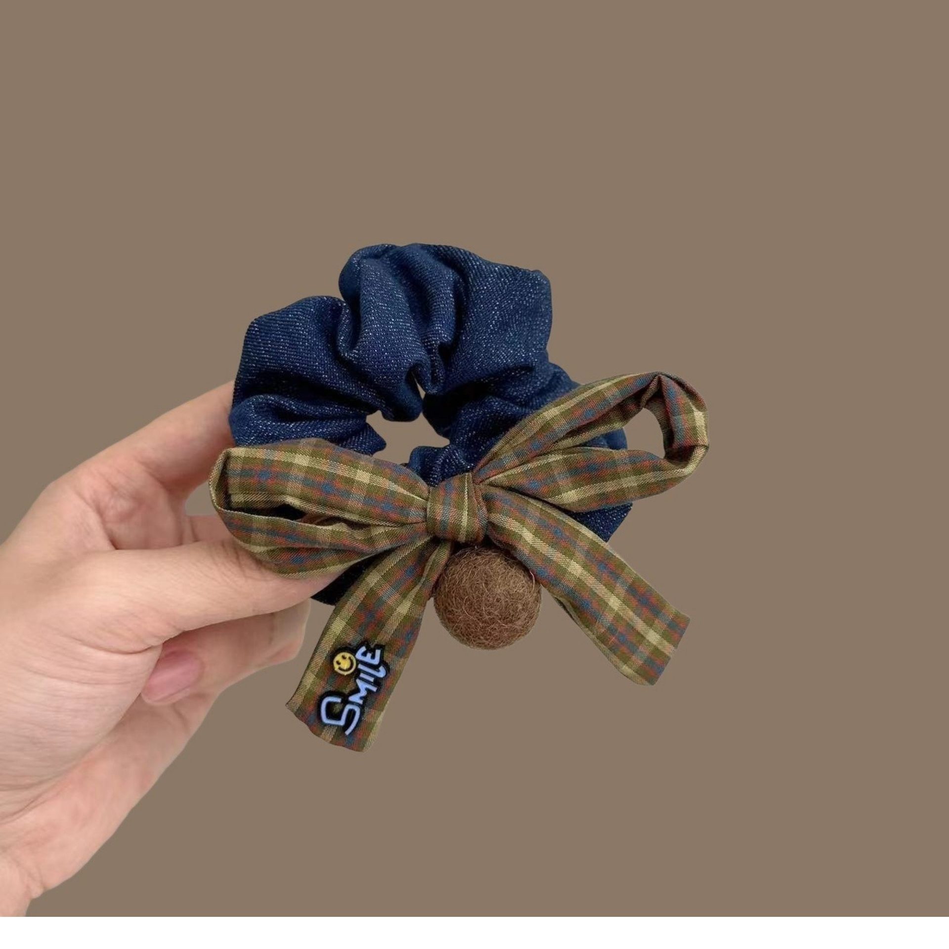 Korean Hair Accessories Plaid Bow Niche Hair Tie Gentle Versatile Retro Hair Rope High Elasticity Pom-Pom Hair Band Hair Cover