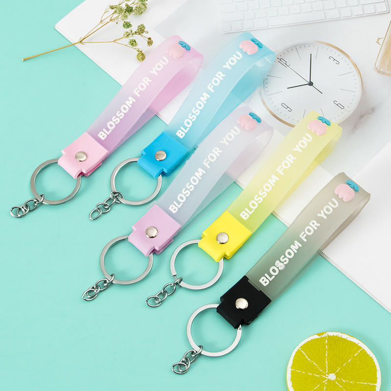 New Floral Jelly-Colored Oil Bottle Wristlet Keychain with Colorful Resin Drip Design and Leather Strap Keychain Accessory
