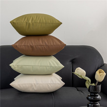 跨境 复古森林绿猫抓皮高端皮质抱枕沙发客厅靠垫高级感靠枕靠背