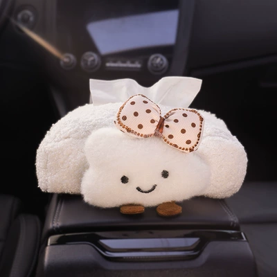 2025 new car tissue box car armrest tissue bag seat car tissue bag cloud women's cute (Car tissue box/set) - cloud-bow-armrest-box-tissue-box