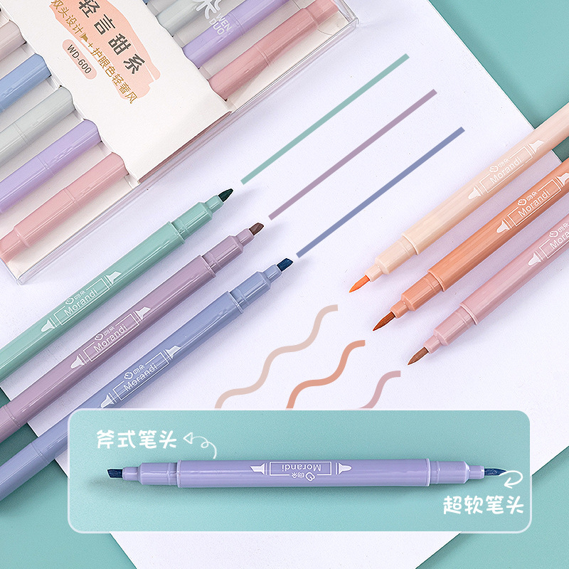 Girly Heart Ins Double-ended Highlighter Light Color Marker Student Textbook Highlight Marker