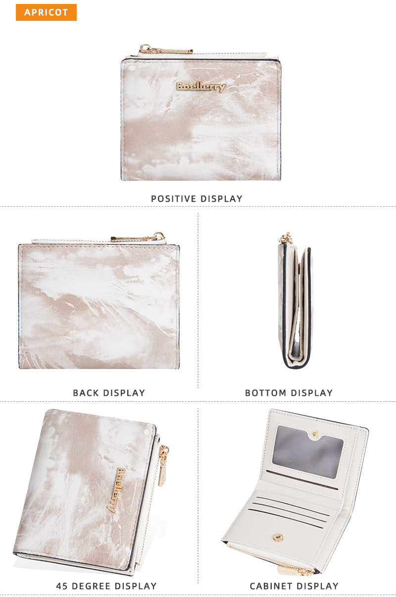 Geldbörse: Neue, kurze Geldbörse für Damen im Tintenmalerei-Stil, Münzfach für mehrere Karten, durchgehendes Geldscheinfach und Seitentaschen mit Reißverschluss für Münzen und Ringe._voghion.com