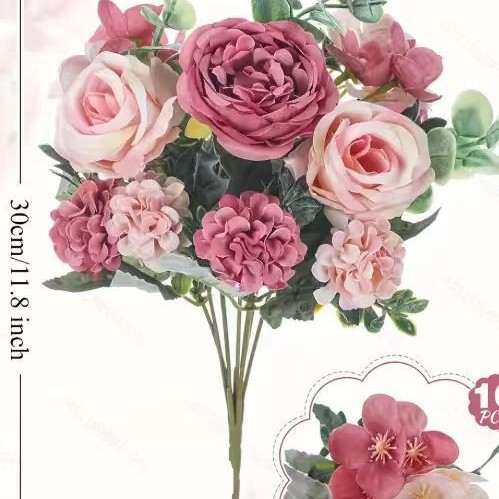 Spot Cross-Border 7-Prong Rose Hydrangea Bouquet Wedding Artificial Flower Bouquet Fake Flower Simple Home Living Room