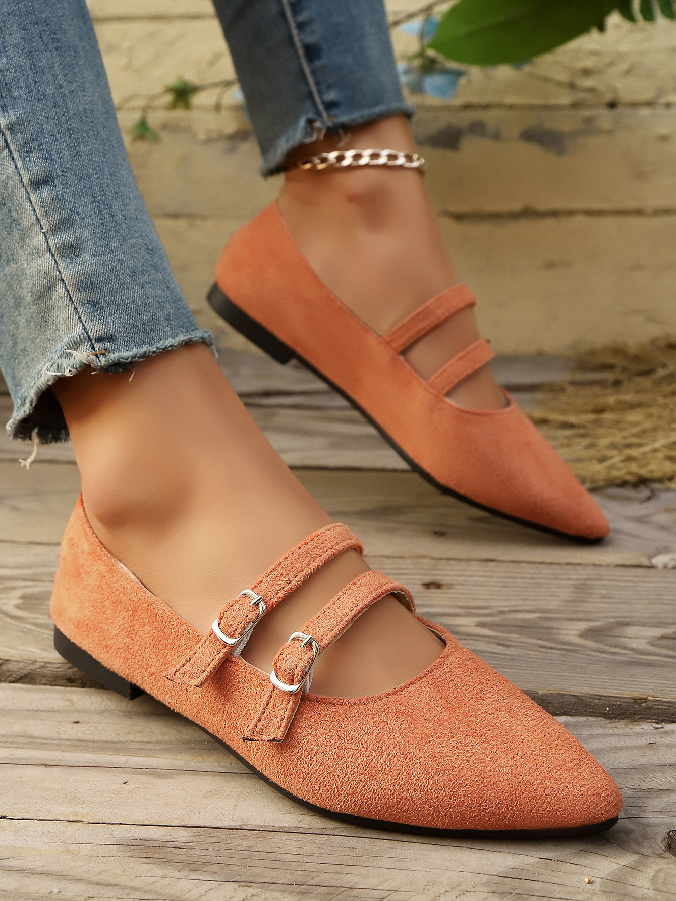 Leopard Print Suede Slip-on Shoes Pointed Toe Flats For Women_voghion.com
