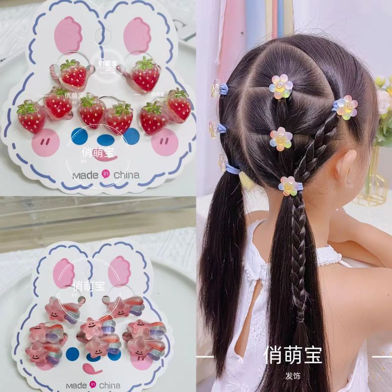 （俏萌宝）甜美秋季少女风韩版笑脸花亮晶草莓发饰橡皮筋宝宝头绳|undefined