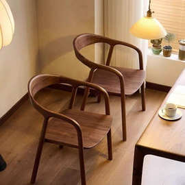 全实木餐椅家用舒美特椅子中古胡桃简约靠背扶手办公洽谈胡垒德株