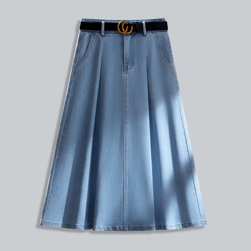 Super Nice Denim Skirt for Women 2025 Summer Simple and Versatile High-Waisted Mid-Length Tencel A-Line Large Hem Umbrella Skirt