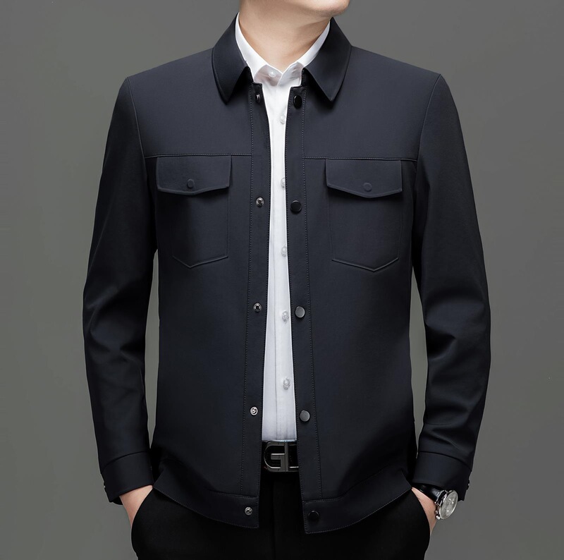 Brand New Spring and Autumn Style Lapel Executive Jacket, Business Casual Coat for Middle-Aged Men, Silk Jacket for Men