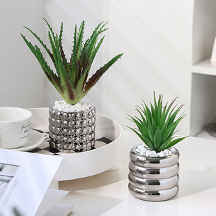 Nordic Light luxury artificial green plant cactus succulent potted artificial flower decoration home living room desktop decoration