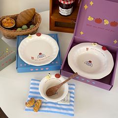 ins风可爱卡通陶瓷盘子高颜值家用盘子碗碟套装饺子盘菜盘甜品盘