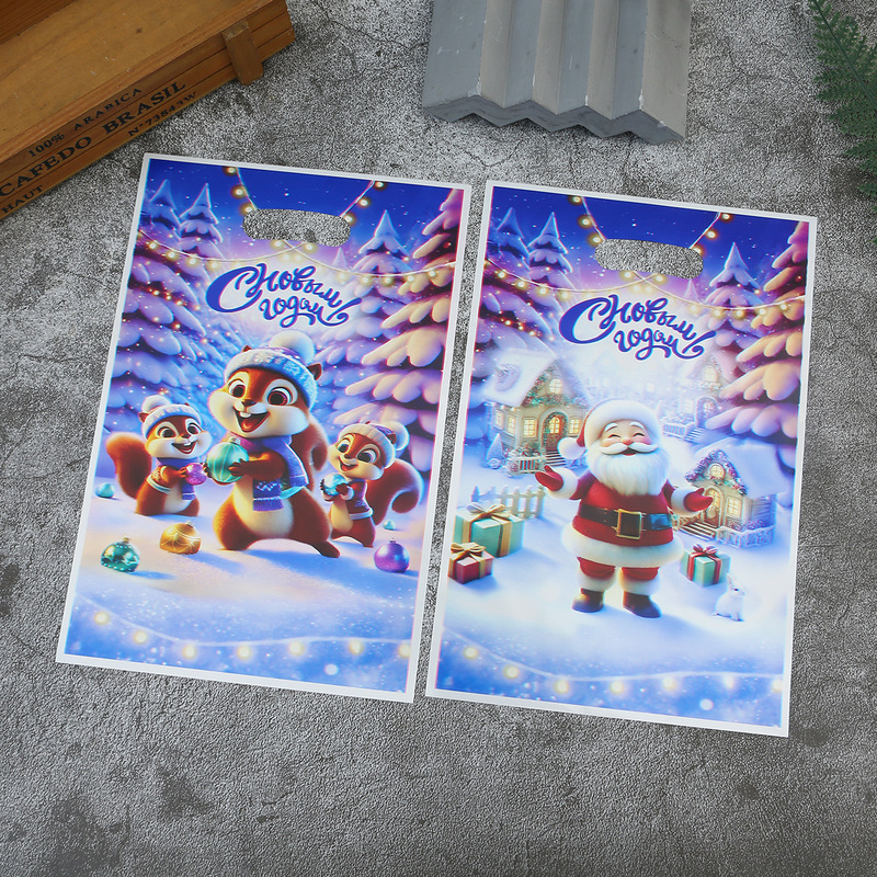 クリスマスキャンディトートバッグ漫画クリスマスシリーズプリントバッグ真珠光沢フィルムギフト包装袋クロスボーダー新スタイル|undefined