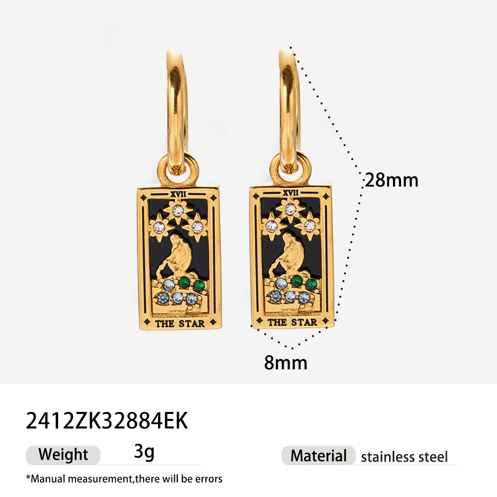 Tarot Stainless Steel Rectangular Drop Zircon Earrings European And American Retro
