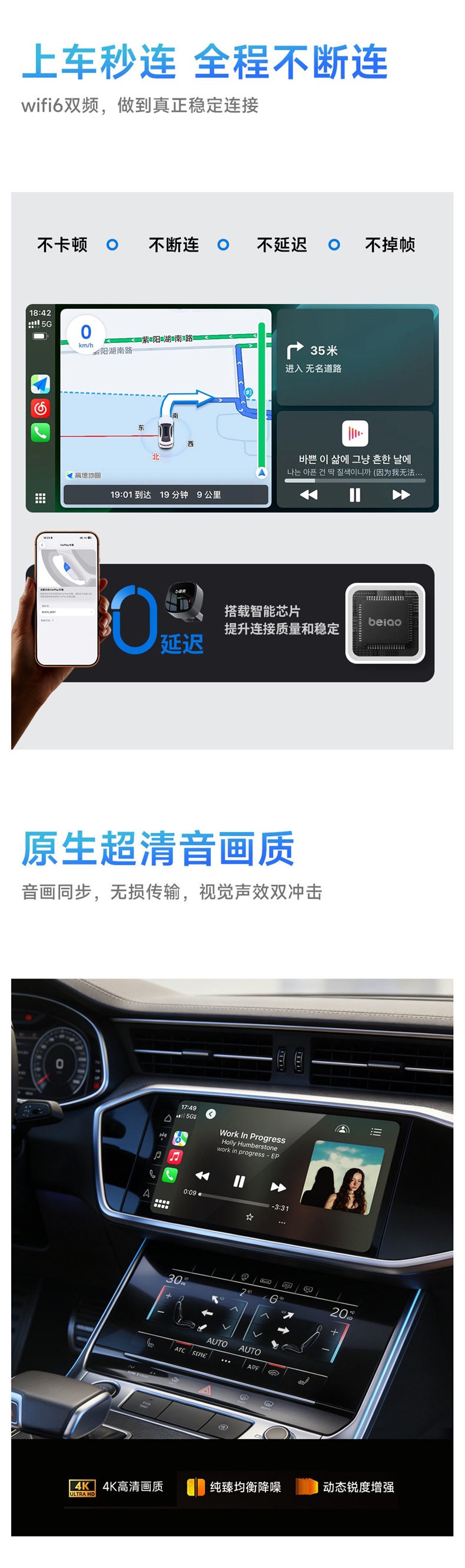 Beo Wired to Wireless CarPlay Interconnection Box for Audi, Mercedes-Benz, Volkswagen, Buick, Toyota, Honda Navigation