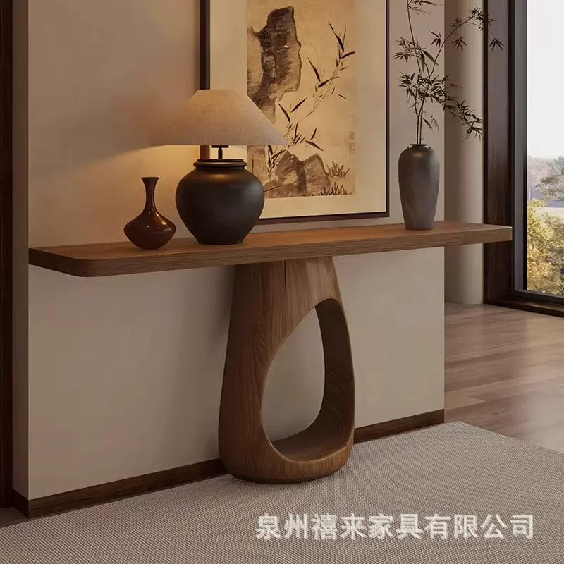 侘寂风实木玄关桌设计师款入户玄关台新中式端景台艺术边桌摆件