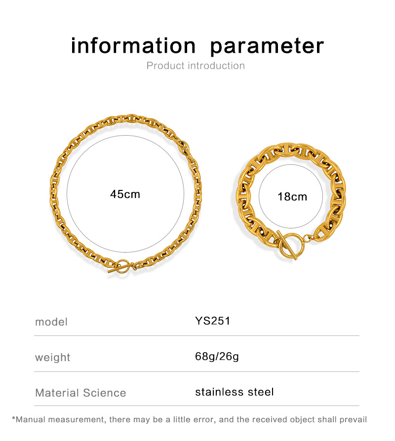 Streetwear Solid Color Stainless Steel Plating Bracelets Necklace 1 Piece