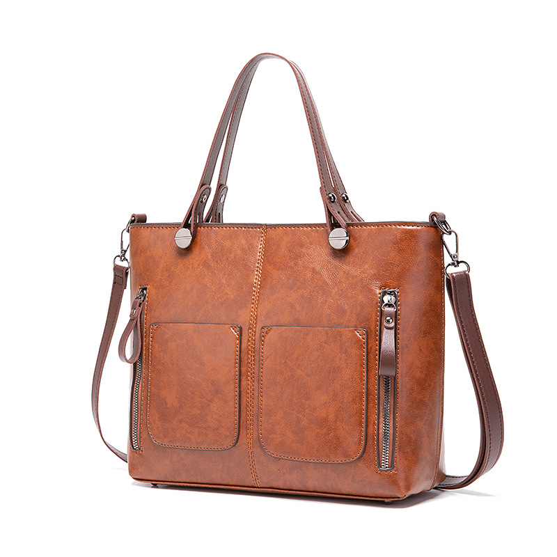 Guangzhou Oil Wax PU-Leder Neue Mode Doppeltasche Handtasche Einzelschulter Diagonal Straddle Bag_voghion.com