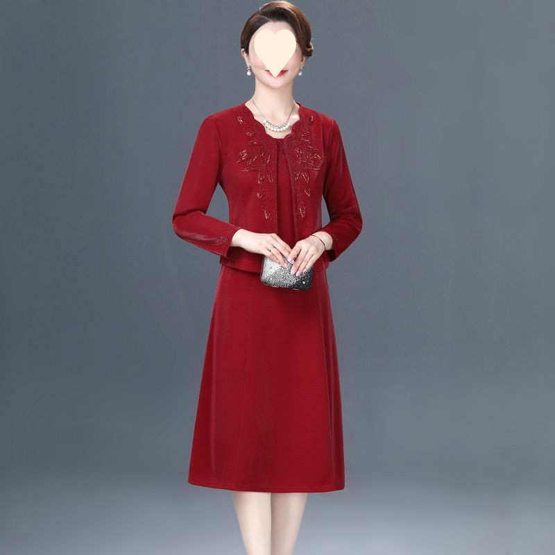 妈妈婚礼服两件套连衣裙秋小个子大码气质喜婆婆婚宴装套装裙|undefined
