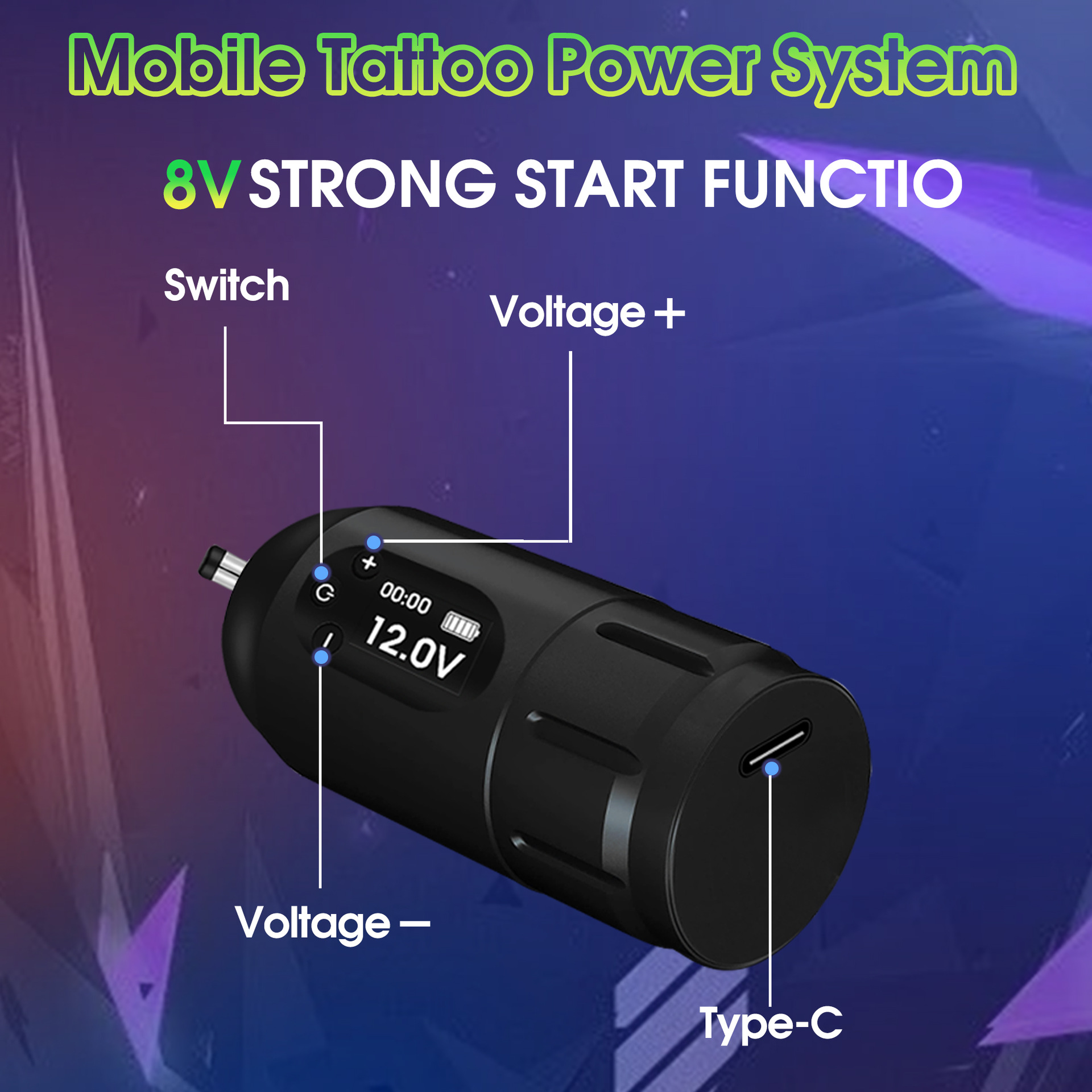 Transfronterizo Amazon inalámbrico tatuaje fuente de alimentación DC cabeza OLED tatuaje digital regulador de batería adaptador de máquina de tatuaje