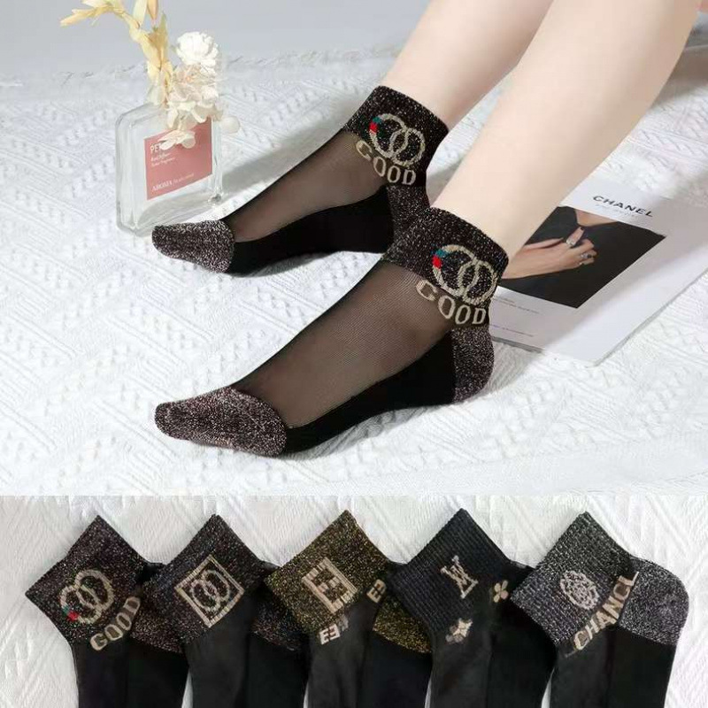 Socks women's gold and silver silk summer ultra-thin crystal silk South Korea ice silk anti-hook silk wear-resistant cotton bottom glass stockings for children