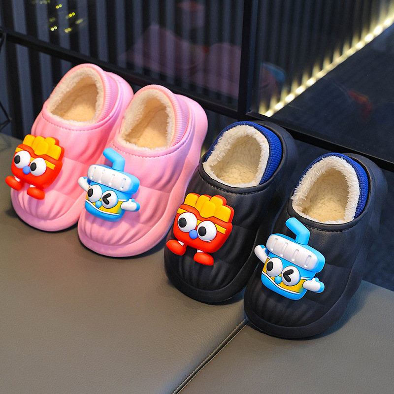 儿童棉拖鞋冬男童女童室内防水家居保暖加绒中小童宝宝包跟棉拖鞋