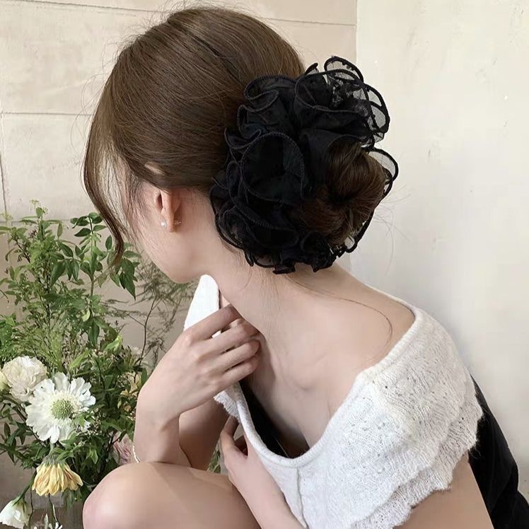 Elastico per capelli floreale in rete con volant stile coreano_voghion.com