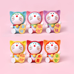 Cartoon Anime Praying Blue Chubby Doll Lucky Cat Figurine Model Cake Car Ornament Creative Figurine