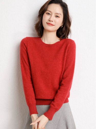 Winter and Spring New Cashmere Sweater for Women, Knit Crew Neck Long Sleeve Loose and Slimming Cardigan, Innerwear for Warmth