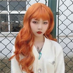 Manufacturer wholesale anime cosplay wigs for women, air bangs, long curly hair, fluffy, large waves, light pink synthetic hair