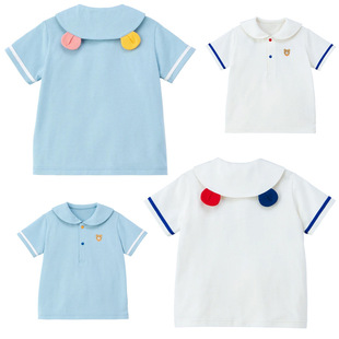 in stock miki shirt summer boys and girls hb pockmarked bear ears navy collar short sleeve shirt