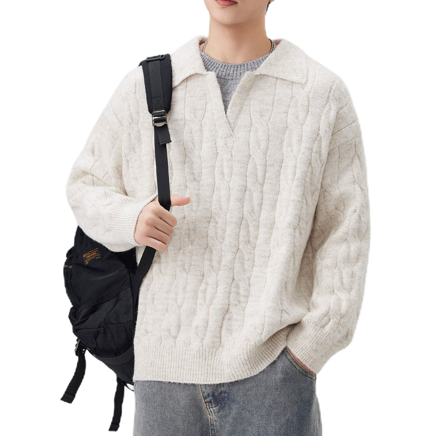 Explosiones transfronterizas de tamaño grande falso de dos piezas de polo camisa de punto de torsión suéter hombre viejo dinero fábrica de moda al por mayor