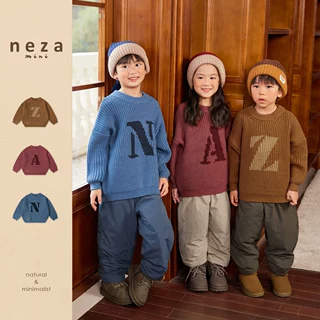 neza【字母游戏】儿童毛衣秋冬装女童毛衣加厚男童针织衫保暖上衣