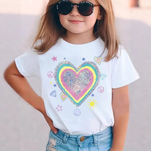 外贸虾皮速卖通 时尚休闲创意爱心亮片图案印花 女童短袖