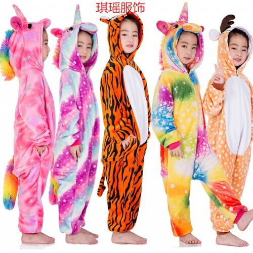 Mixed batch autumn and winter cartoon animal one-piece pajamas for boys and girls, flannel chinchilla long-sleeved panda toilet home clothes