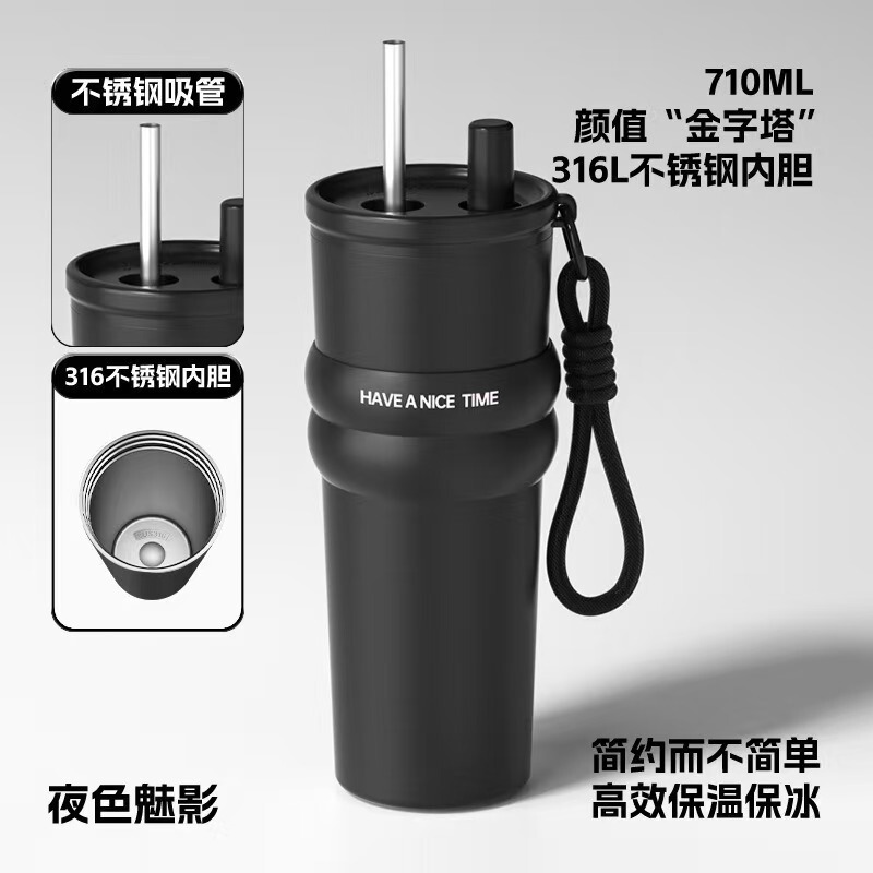 新款高颜值316不锈钢保温杯创意高颜值冰霸杯渐变色吸管车载杯|undefined