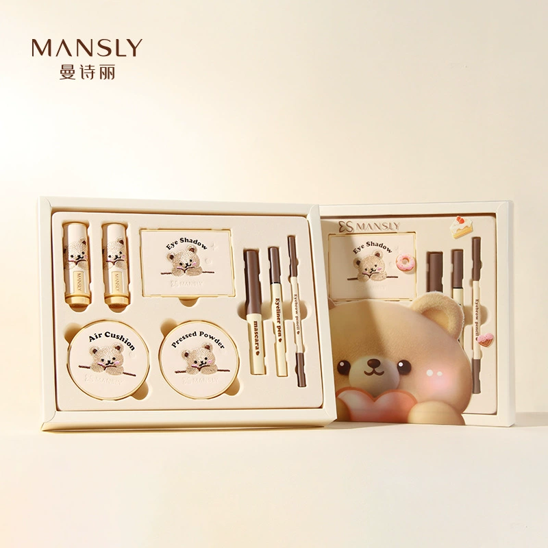 Mansili Cream Bear Подарочная коробка для макияжа, набор из 8 предметов, набор помад для подруги, тени для век, подводка для глаз, тушь для ресниц, пудра, воздушная подушка