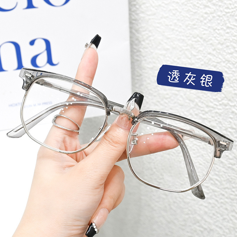 Retro medio marco gafas de tecnología hombre marco negro estudiantes de literatura y arte miopia simple gafas de luz plana anti-luz azul marco de gafas image 10