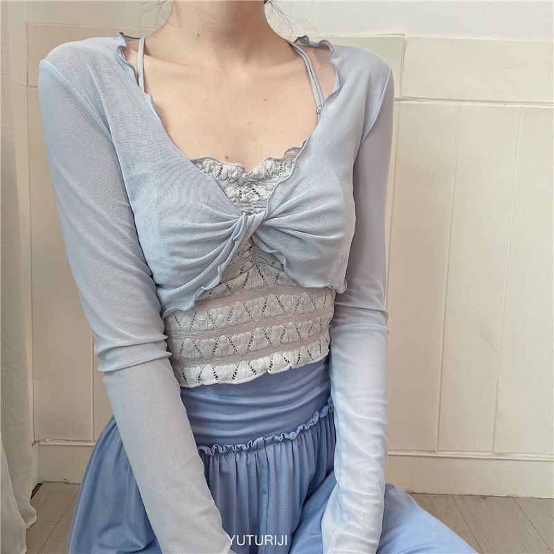 Ballet Dance Clothing Women's Long-Sleeved Blouse Cross Mesh Top Yoga Classical Modern Practice Clothing Sun Protection Shirt