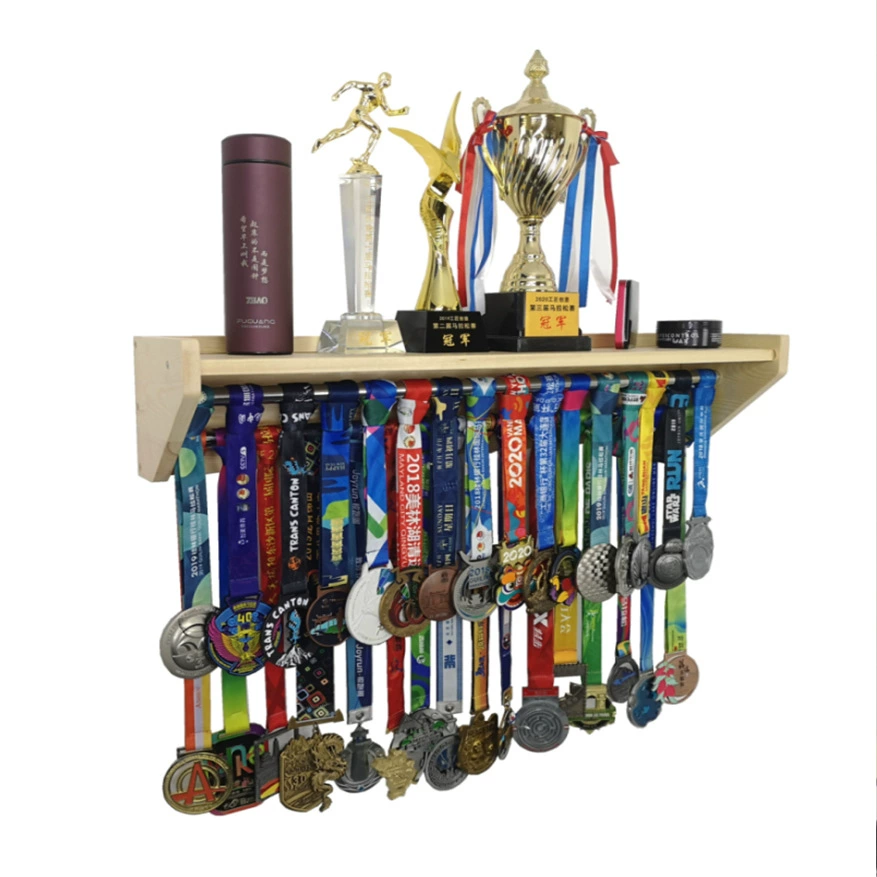 Настенная полка для медалей из массива дерева, подставка для спортивных медалей и трофеев, креативная подставка для хранения