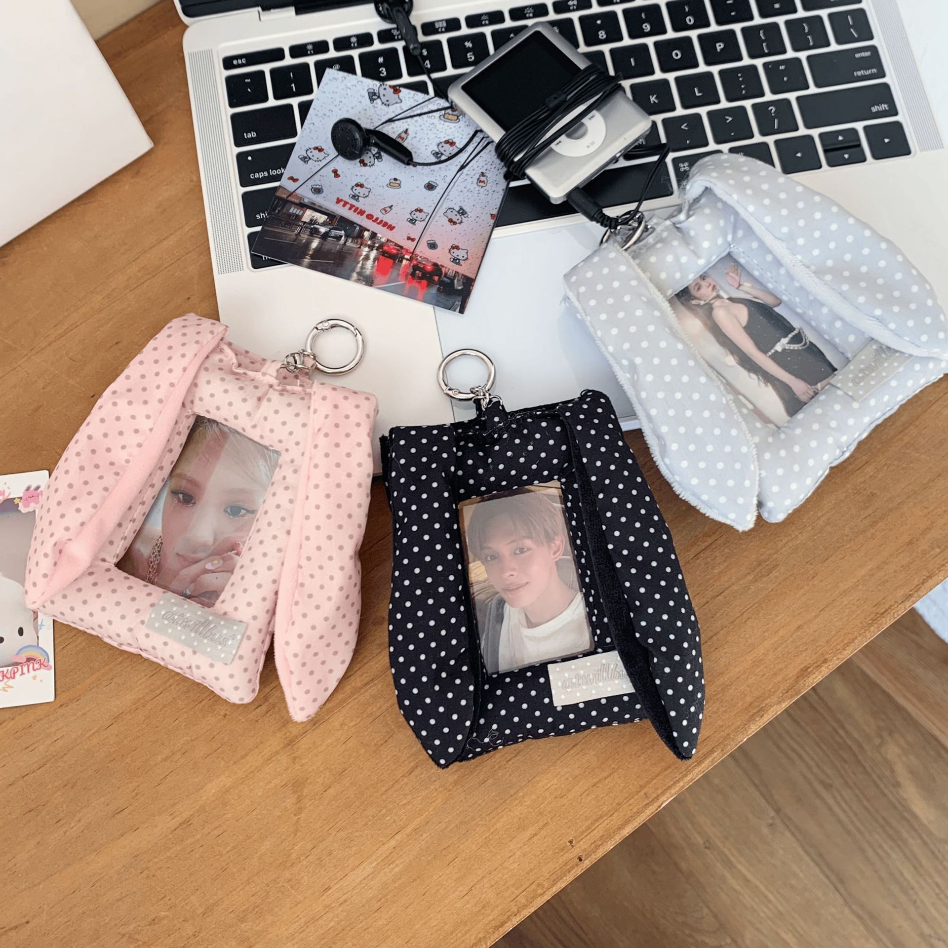 Korean-Style Polka Dot Rabbit Ear Card Holder for Women, Ins-Style Idol Fan 3inch Small Card Protector, Student Campus Card Holder, Id Card Holder