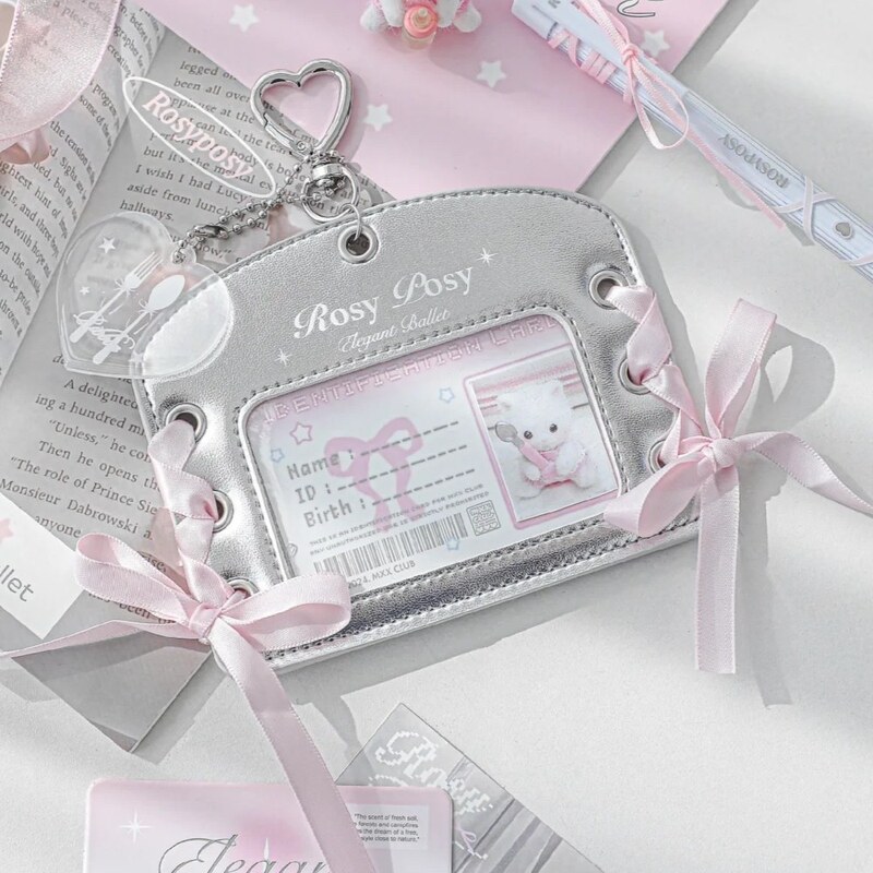 Ballet Girl Style Card Holder for Fans of K-Pop 3inch Small Cards, Instagram-Style Polaroid Id Card Campus Card Protective Cover with Pendant