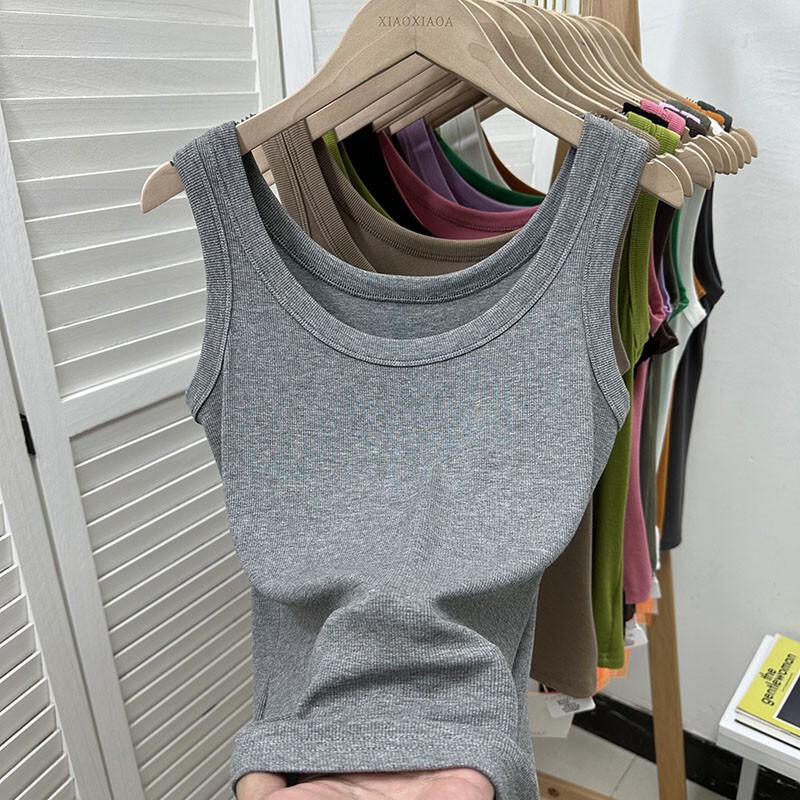 White Camisole Women's Suit Sleeveless T-shirt Stretch Knitted Base Top Sports Outer Wear White Camisole Women's Suit Sleeveless T-shirt Stretch Knitted Base Top Sports Outer Wear