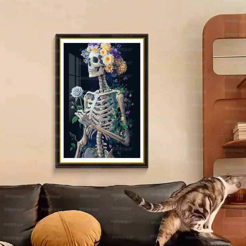 Mona Lisa real bordado cruzado esqueleto y flores nuevo estilo minimalista sala de estar decoración artística bordado a mano