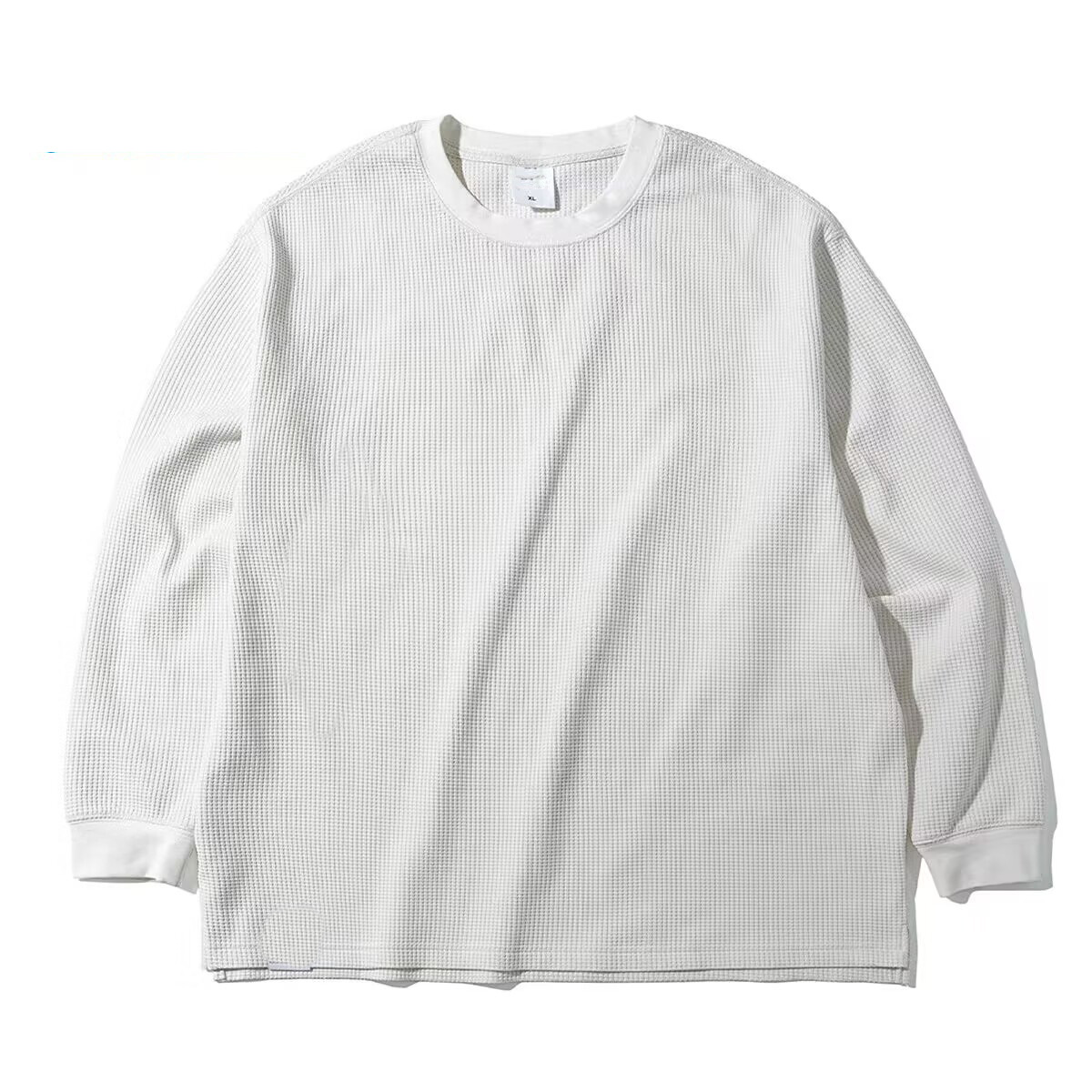 Herren Waffelstrick Langarm T-shirt Rundhalsausschnitt Freizeit_voghion.com