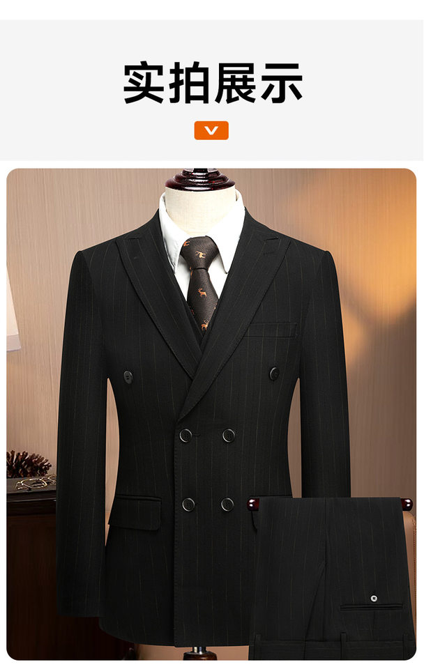 Bộ vest nam ba mảnh ve nhọn cài khuy đôi dáng ôm — Sọc đen quý ông (áo + quần), Sọc đen quý ông (áo + vest + quần) chi tiết 17