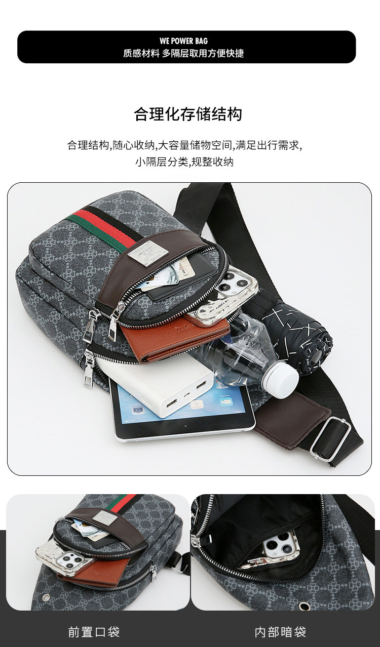 Cross-border chest bag, men's crossbody bag, travel shoulder bag, large-capacity leather bag, sports small backpack, multi-functional men's bag undefined