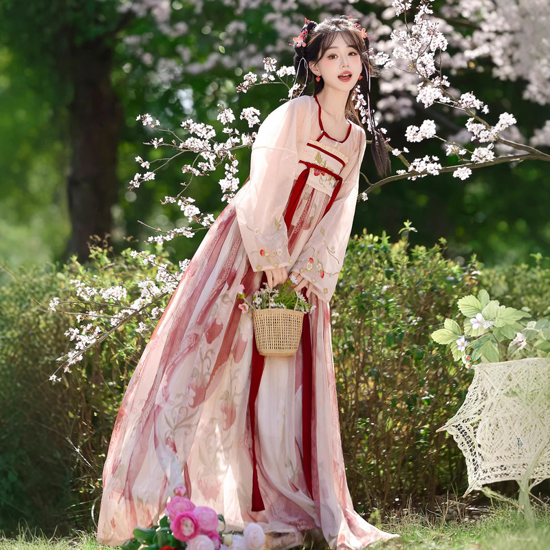 Han Yu Kui [Cream Strawberry] Original Hanfu for Women, Tang-Style, Chest-Length, Embroidered, Improved Design, Cute Strawberry, Fresh and Everyday Style