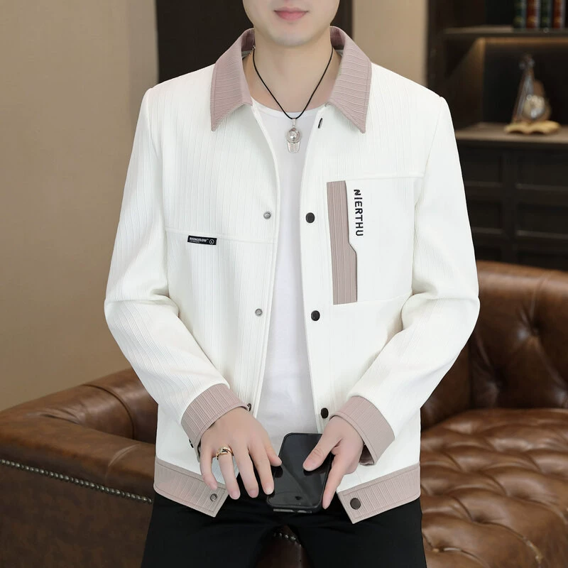 2025 весна и осень мужская куртка с отворотом модная повседневная куртка тренд топ 0108