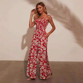 Spaghetti Strap Floral Wide Leg Jumpsuit 吊带碎花阔腿连体裤