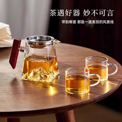 高硼硅玻璃公道杯分茶器木柄观山茶具配件耐高温加厚公杯功夫茶具
