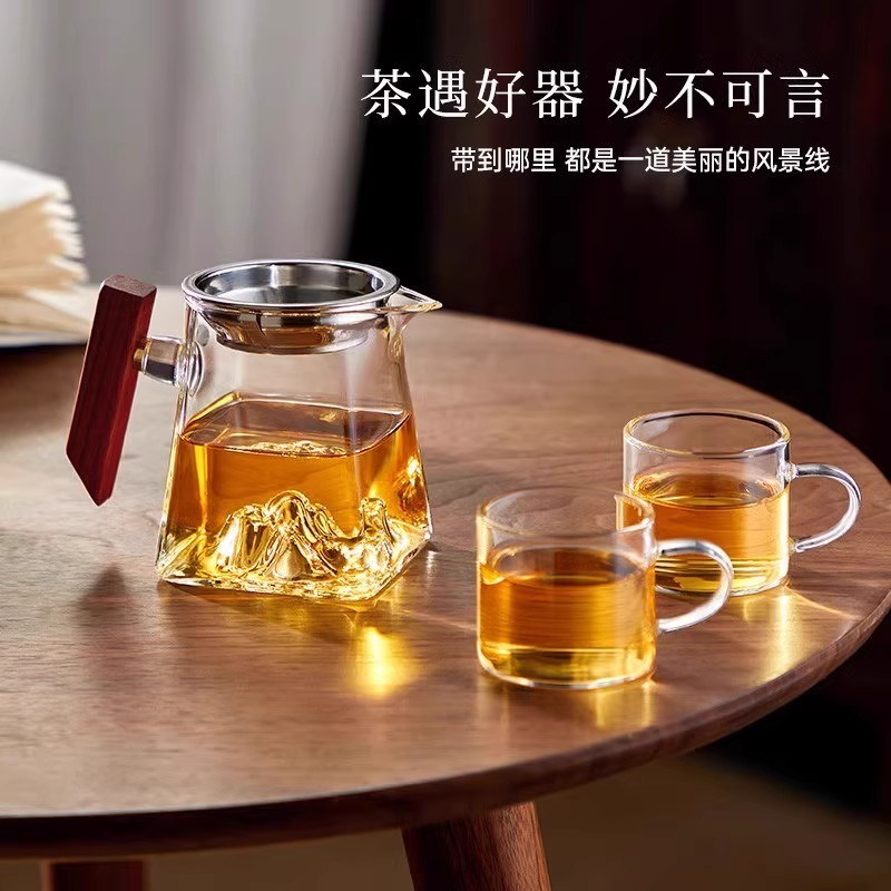 高硼硅玻璃公道杯分茶器木柄观山茶具配件耐高温加厚公杯功夫茶具|undefined